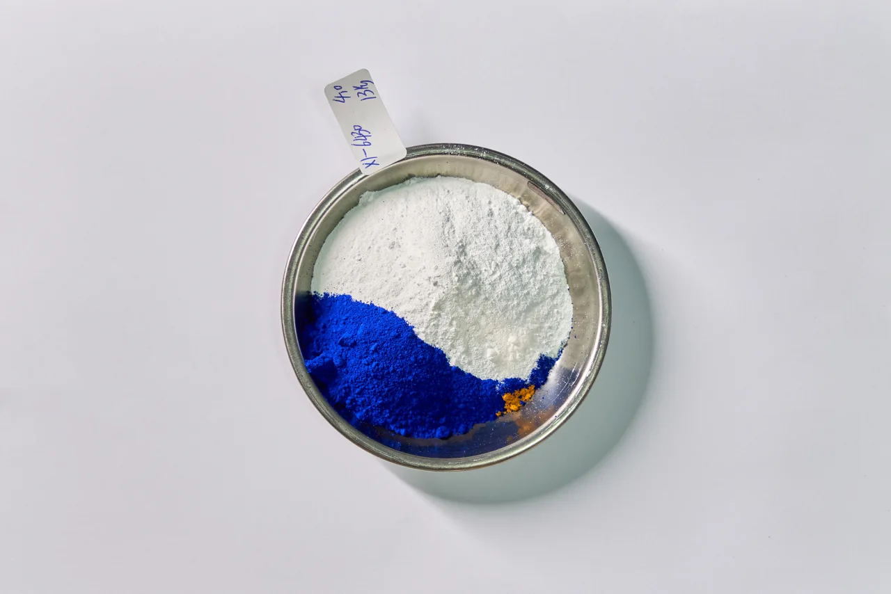 Blue and white pigments, before mixing.