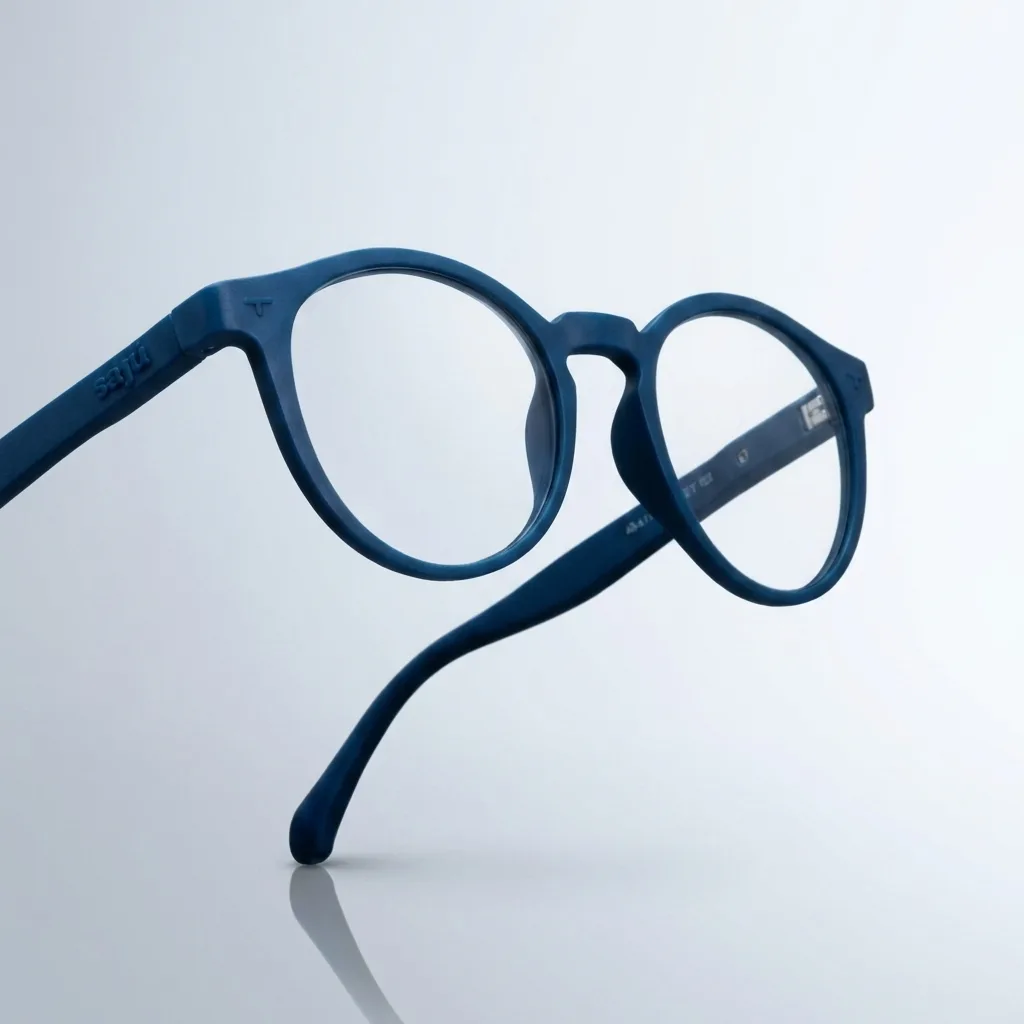 Dark blue optical frame with rounded lenses