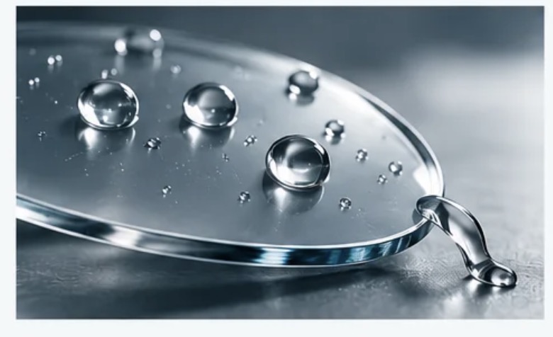 Close-up of water droplets on a lens surface