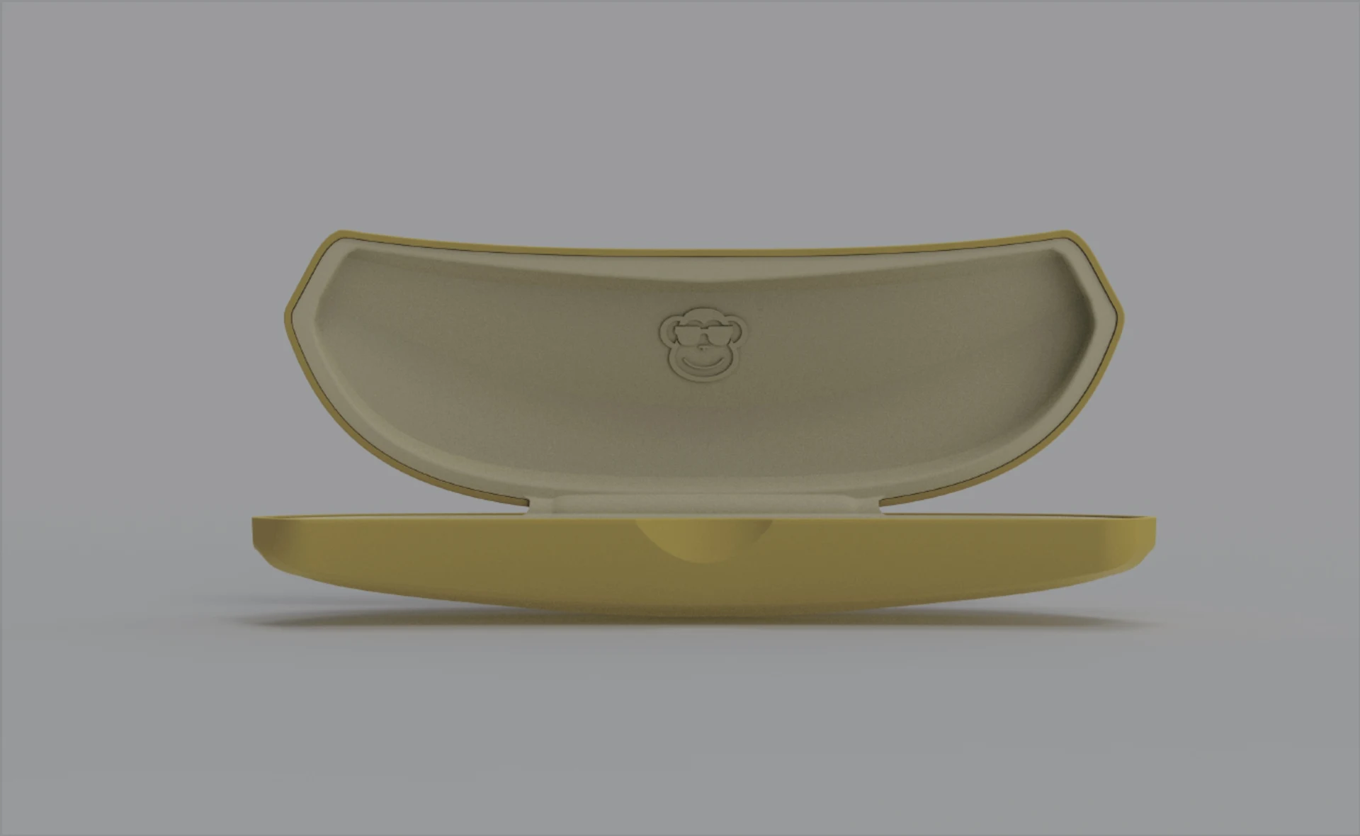 Rendering 3D del Banana Case rigido aperto con l’interno visibile