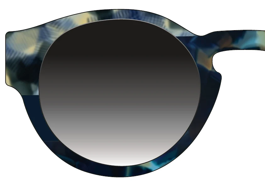 Cropped acetate colour proposal showing part of the JULES lens rim: pattern & depth