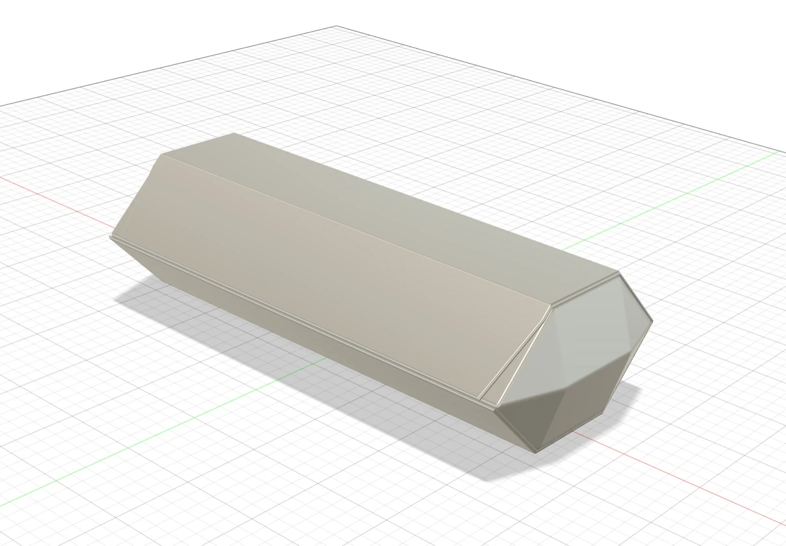 Closed case shown as a three-dimensional CAD model on a construction grid