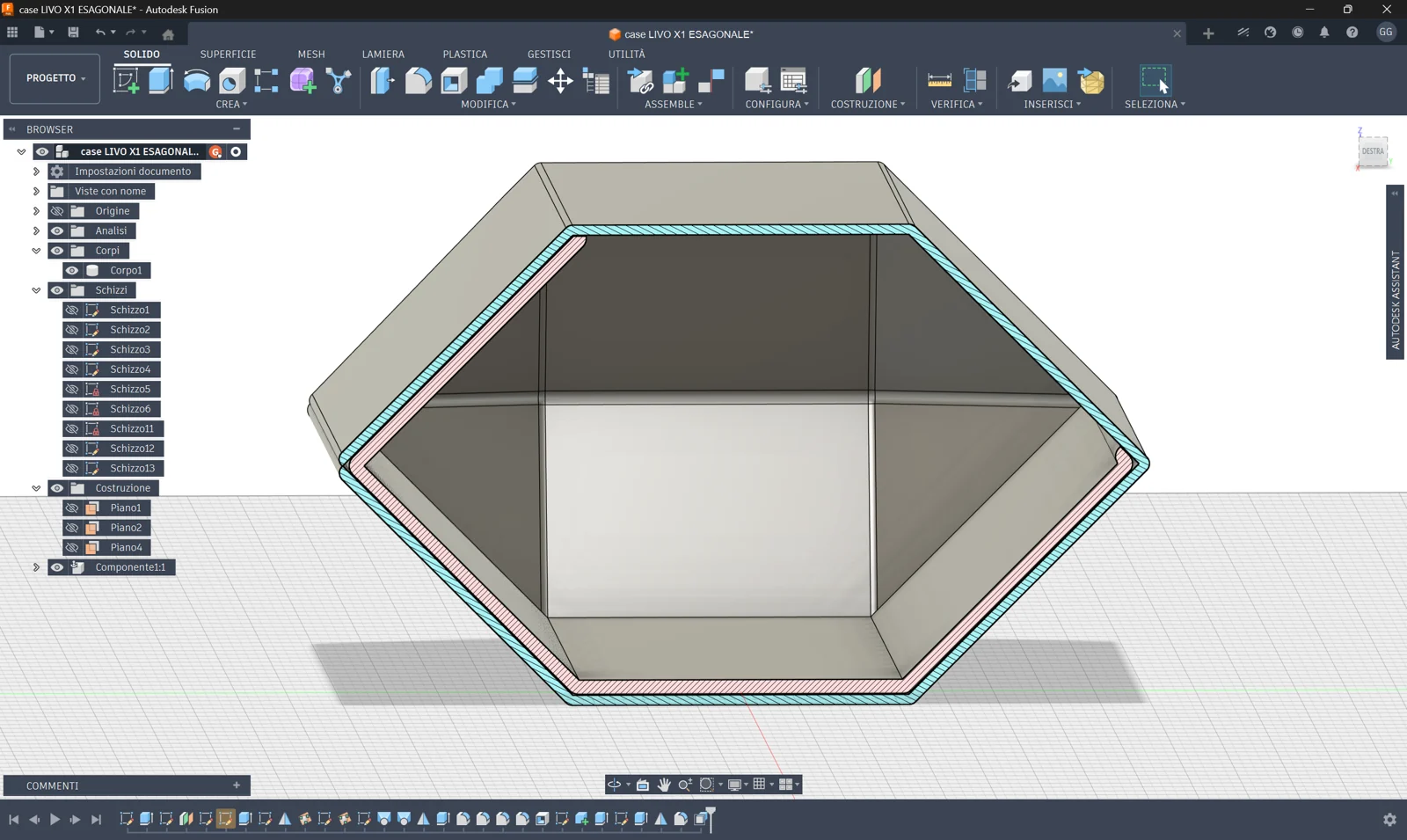 Fusion sectional view showing the inner and outer layers around the hexagonal end