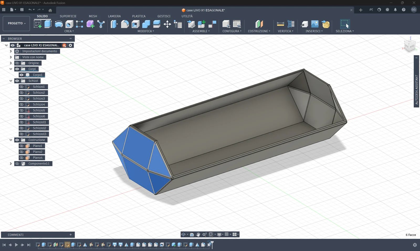 Fusion model of the open tray, showing the long interior and polygonal end panels