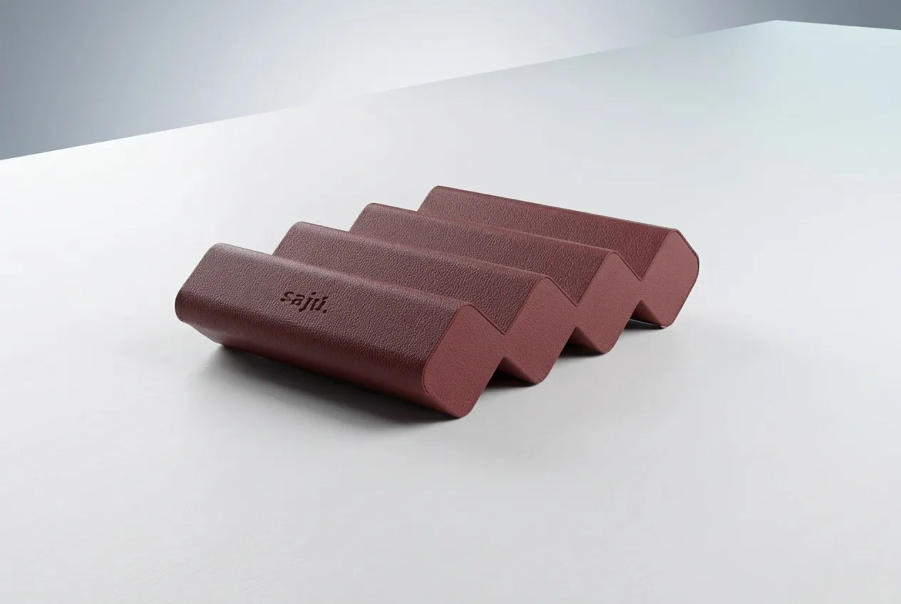 Burgundy protective case with a geometric profile